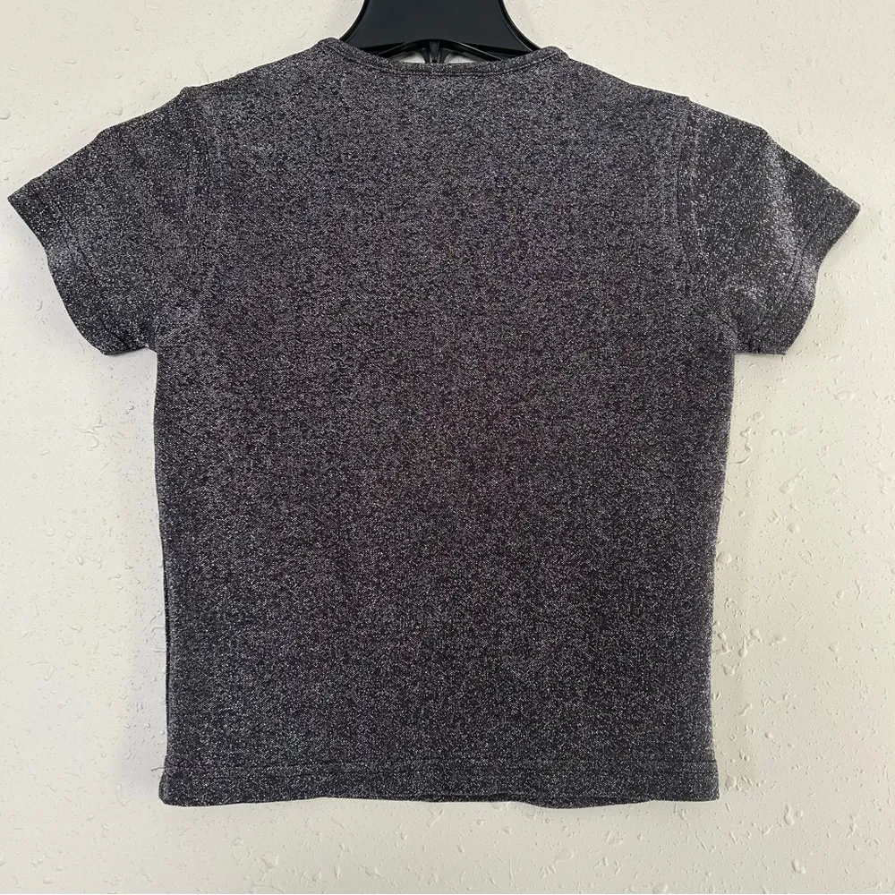 Vintage A. Byer Metallic Silver Short Sleeve Blouse Party Sparkle Large - Image 4