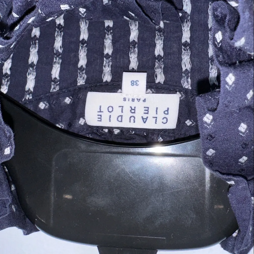 Claudie Pierlot navy polka Swiss dot button down shirt size 6 Blue - Image 3