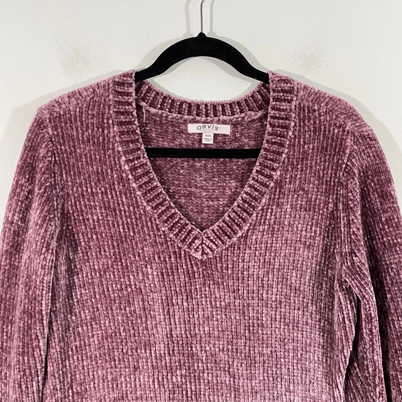 Orvis Women Plum Chenille V-neck Pullover Oversized Sweater Size M - Image 2