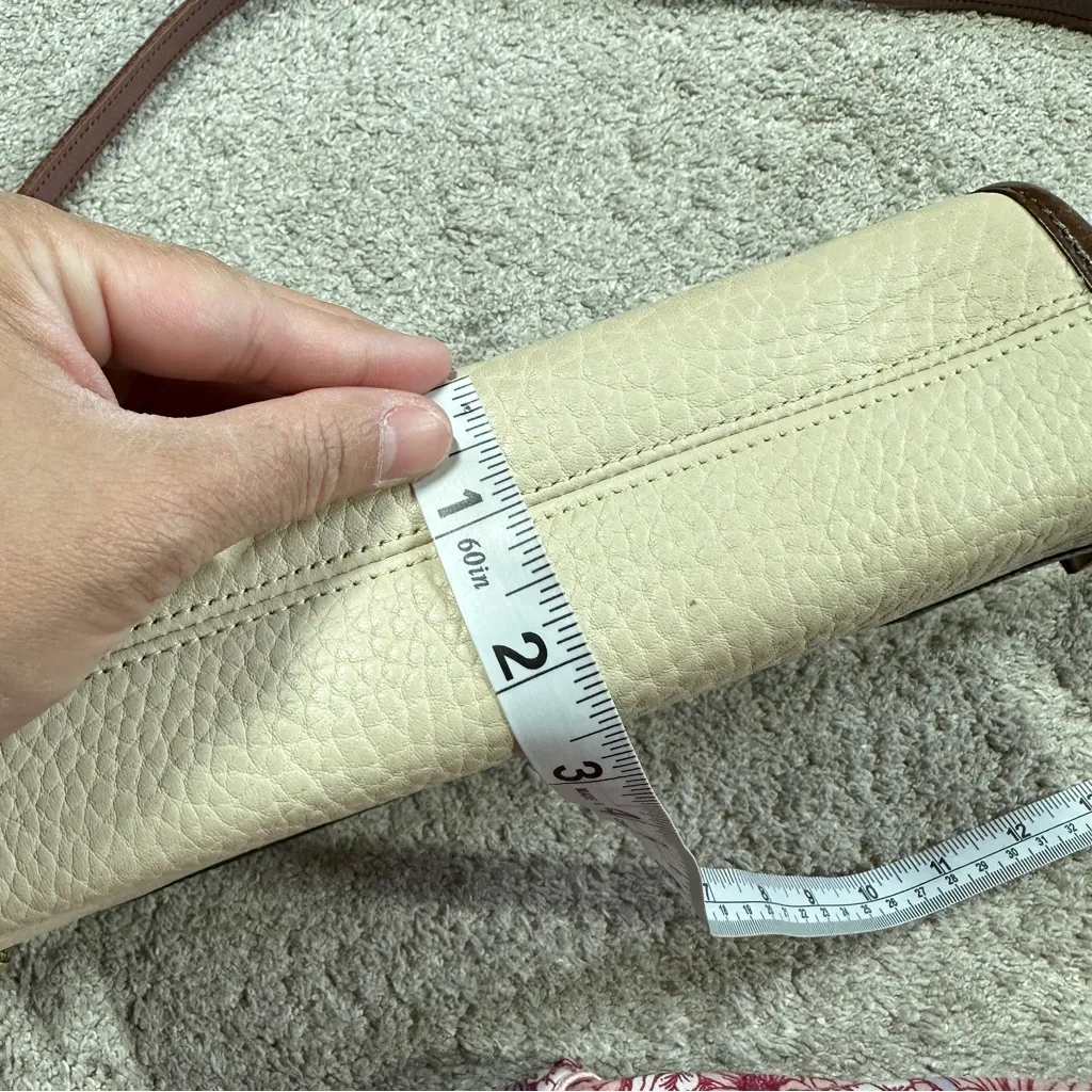 Dooney & Bourke Vintage Ivory Brown Leather Crossbody Bag Classic Zip Top - Image 13