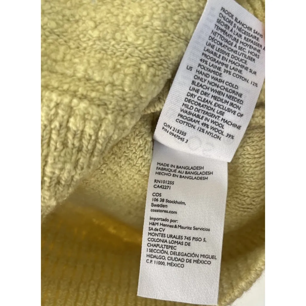 COS Women Mock Neck Wool Sweater Light Yellow Lightweight Knit Pullover Size L - Image 6