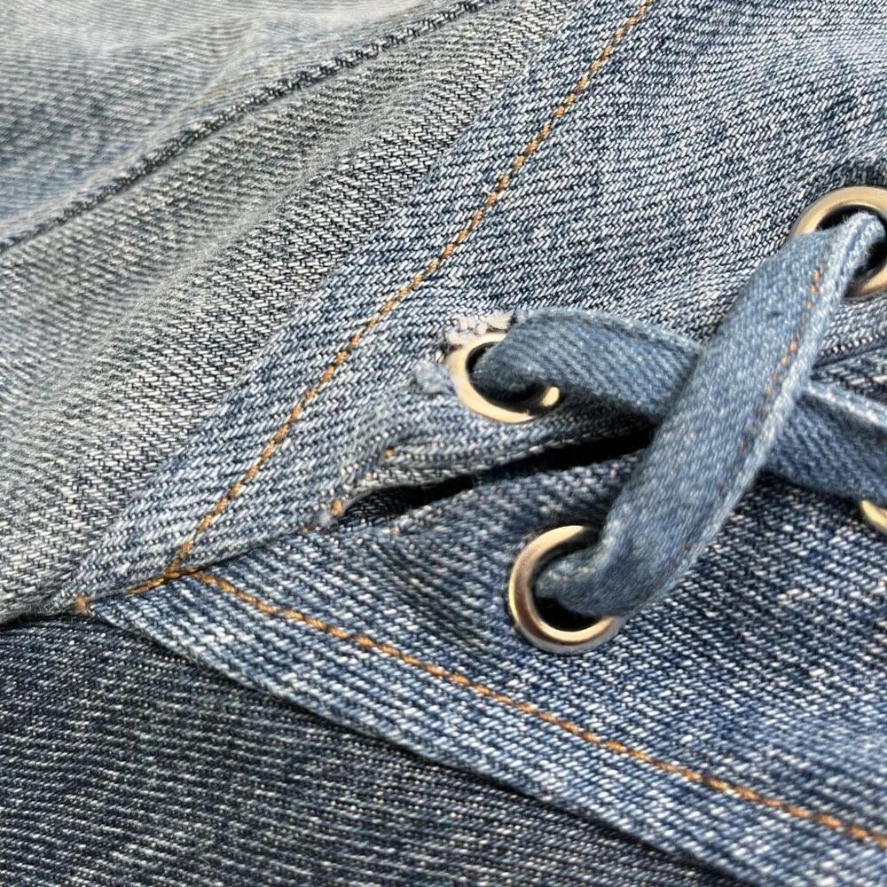 EB Denim Lace‎ Up in Medium Wash Blue Size 2 - Image 7