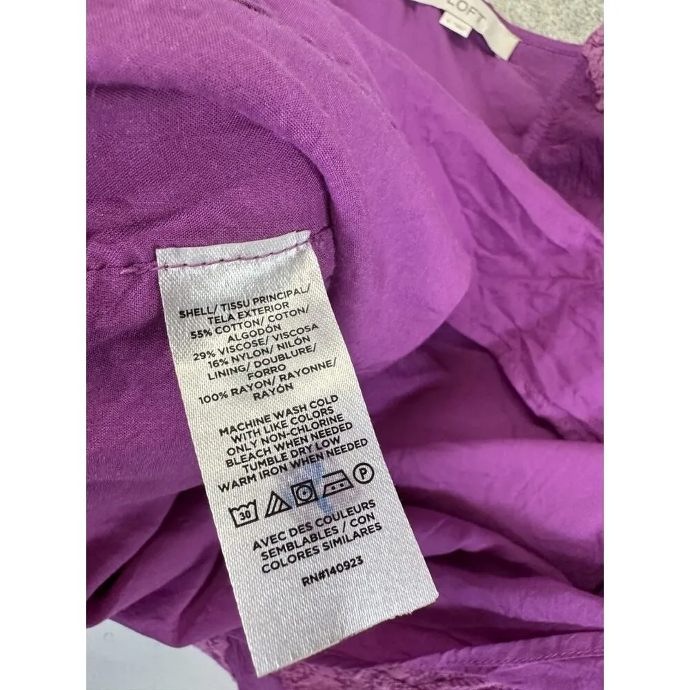 LOFT Ann Taylor Large Blouse Top Pink Floral Womens Peasant Long Sleeve Lined - Image 6