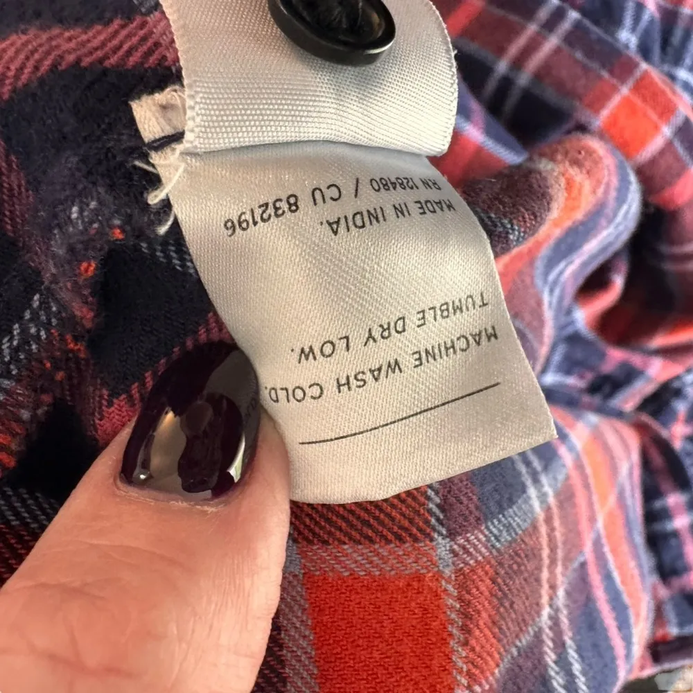 Pact - Organic Cotton Flannel Button-Up Shirt Red & Navy Plaid Sz L - Image 7