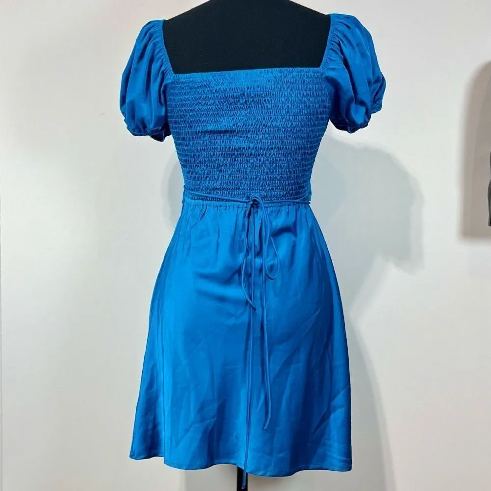 Princess Polly Nakita Cut Out Puff Sleeve Mini Dress Sz 6 Blue Satin - Image 5