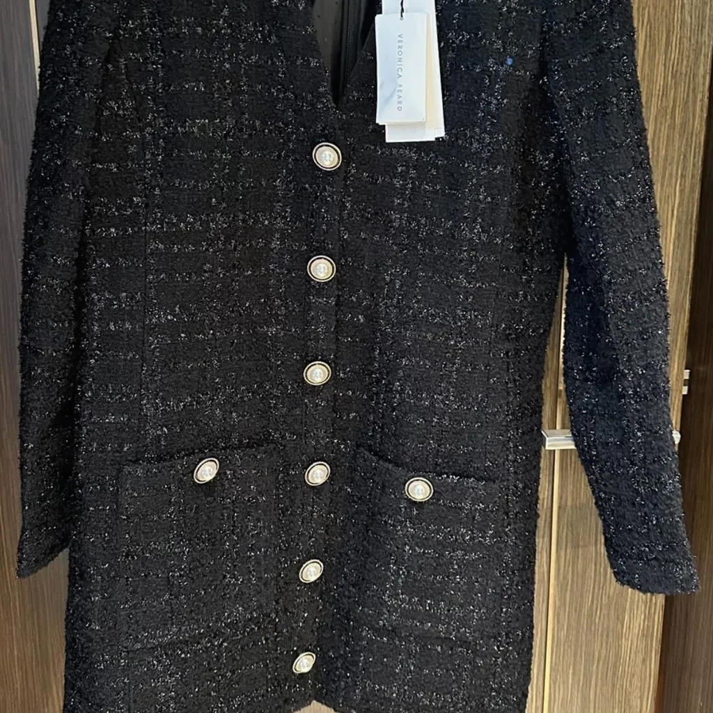 Veronica Beard Kenai Glittery Black Tweed Minidress Faux Pearl Buttons Size 00 - Image 8