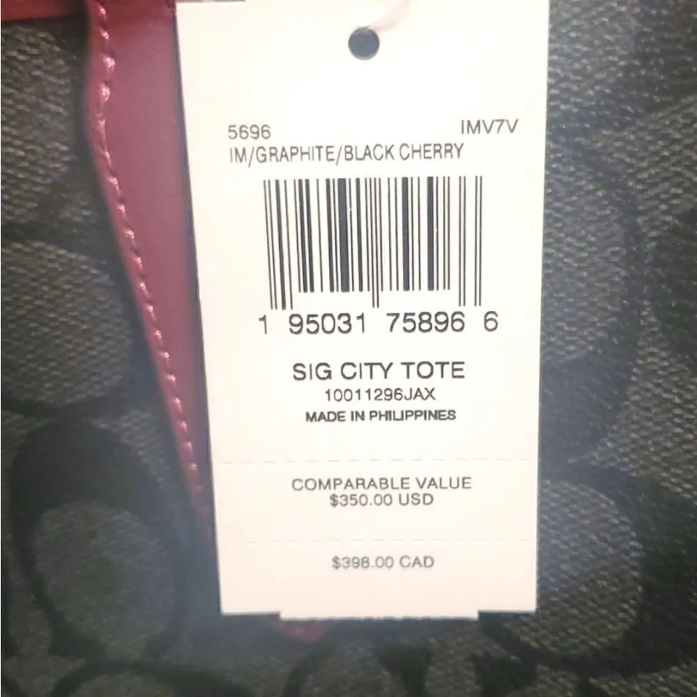 🔥🎁NWT! Coach City Tote Handbag Signature Canvas Msrp:$350.00 - Image 9