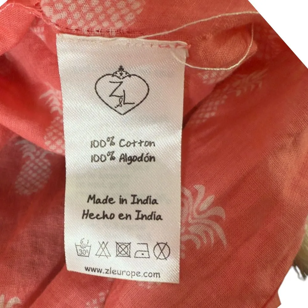 Z&L Europe Tassel Kaftan Swim Cover Up‎ Pineapple Print BOHO Beach Size S/M Pink - Image 7