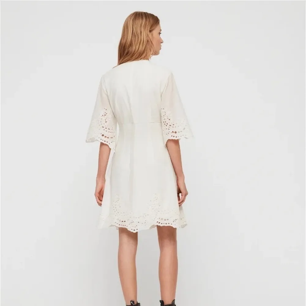 All Saints Una Broderie Chalk White V-Neck Dress Size 4 New - Image 2