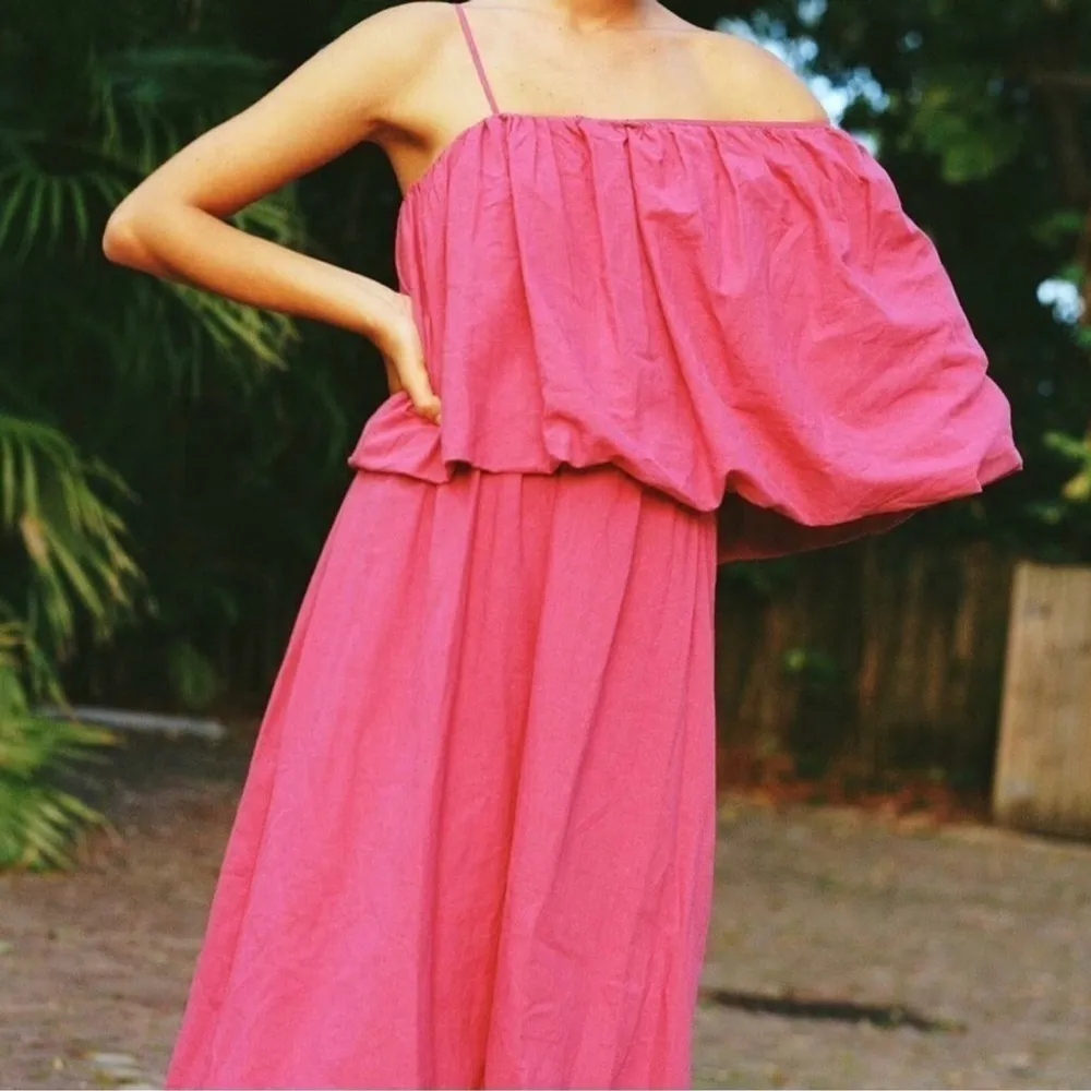 Zara Voluminous Asymmetric Bubble Skirt Dress Hot pink linen cotton Sz L - Image 3