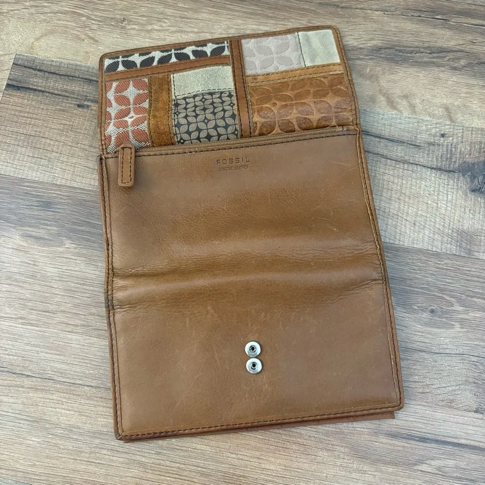 Fossil Colorblock Trifold Leather Checkbook Wallet Vintage Women’s - Image 8