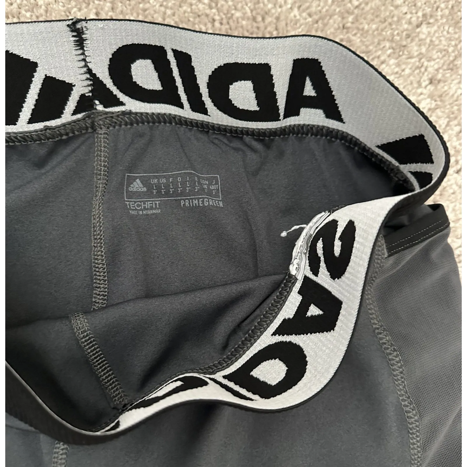 adidas Training Tech fit 3 Bar logo waistband tight shorts in grey L - Image 4