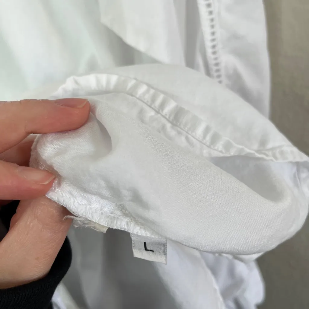 Cloth & Stone Anthropologie White Eyelet Trim Button-Up Woven Shirt L - Image 6