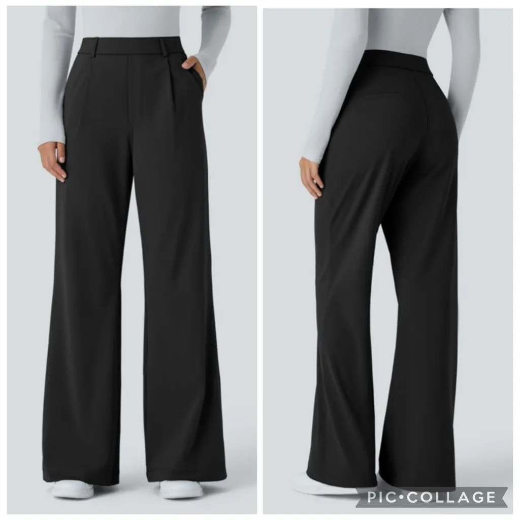 Halara Wide Leg Pull On Work Pants Black L Tall - Image 2