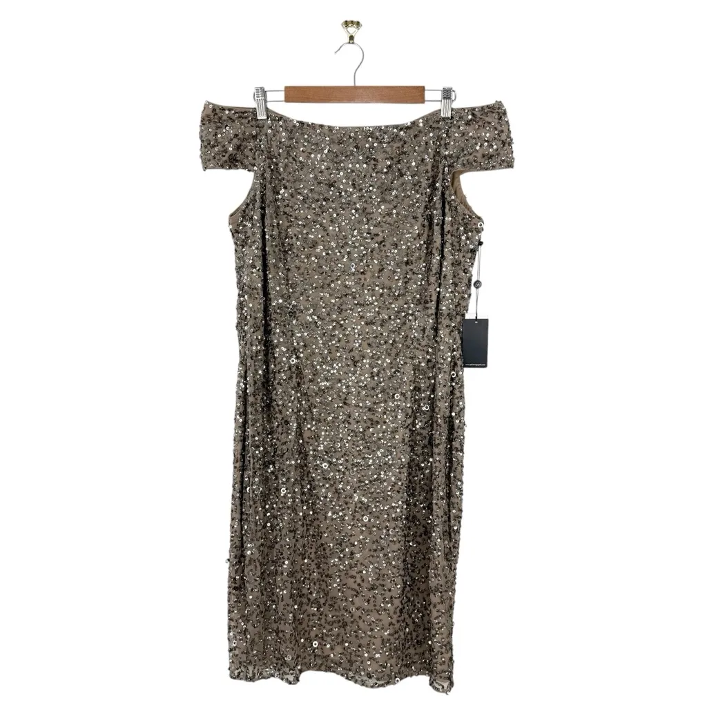 Adrianna Papell Off Shoulder Crunchy Bead Dress Antique Bronze Sz 16W NWT - Image 2
