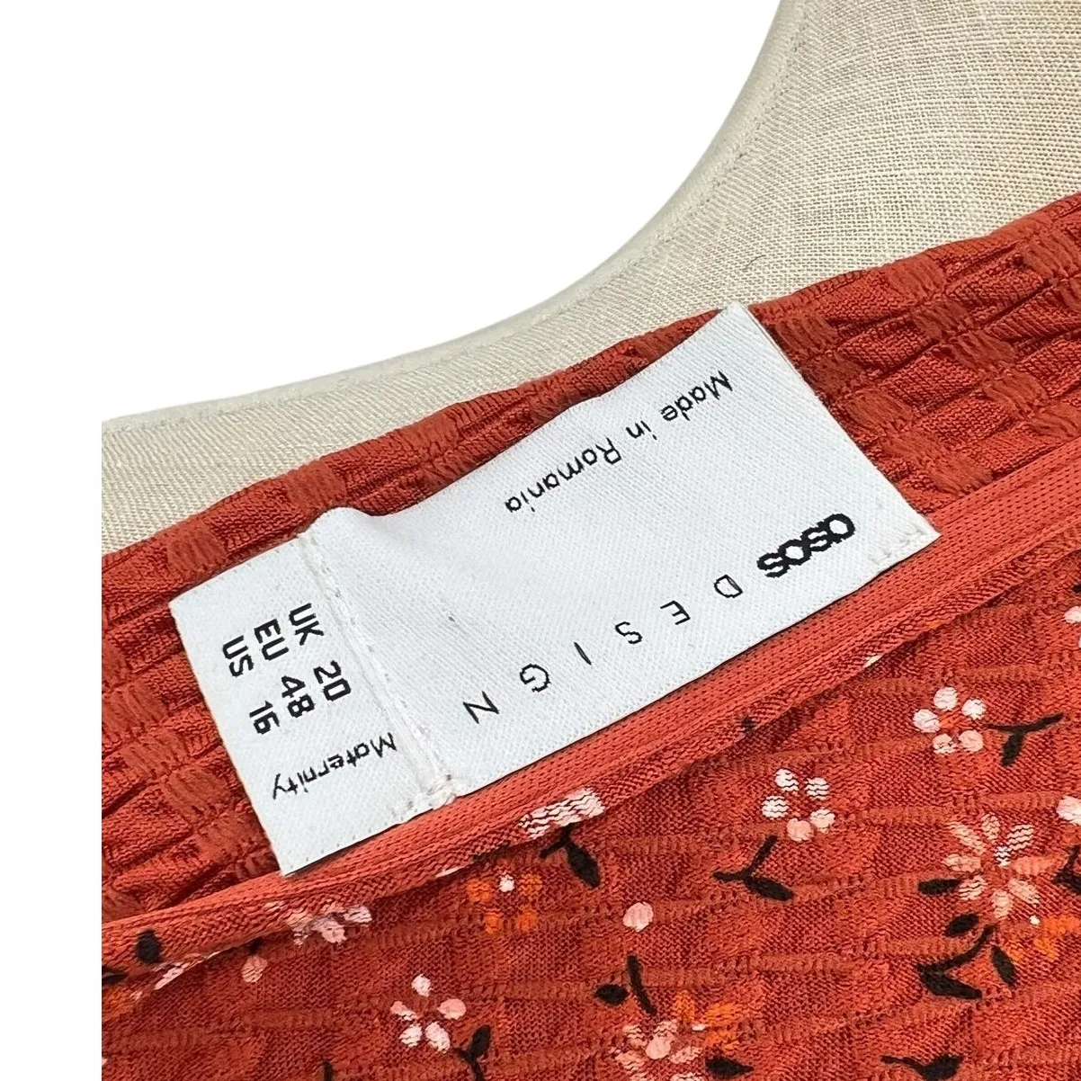 Asos Maternity Wrap Dress Floral Print Long Sleeve Rust Orange Size US 16 - Image 12