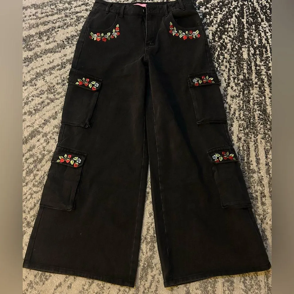 DOLLS KILL X STRAWBERRY SHORTCAKE PATCHED WITH LOVE CARGO PANTS size M - Image 3