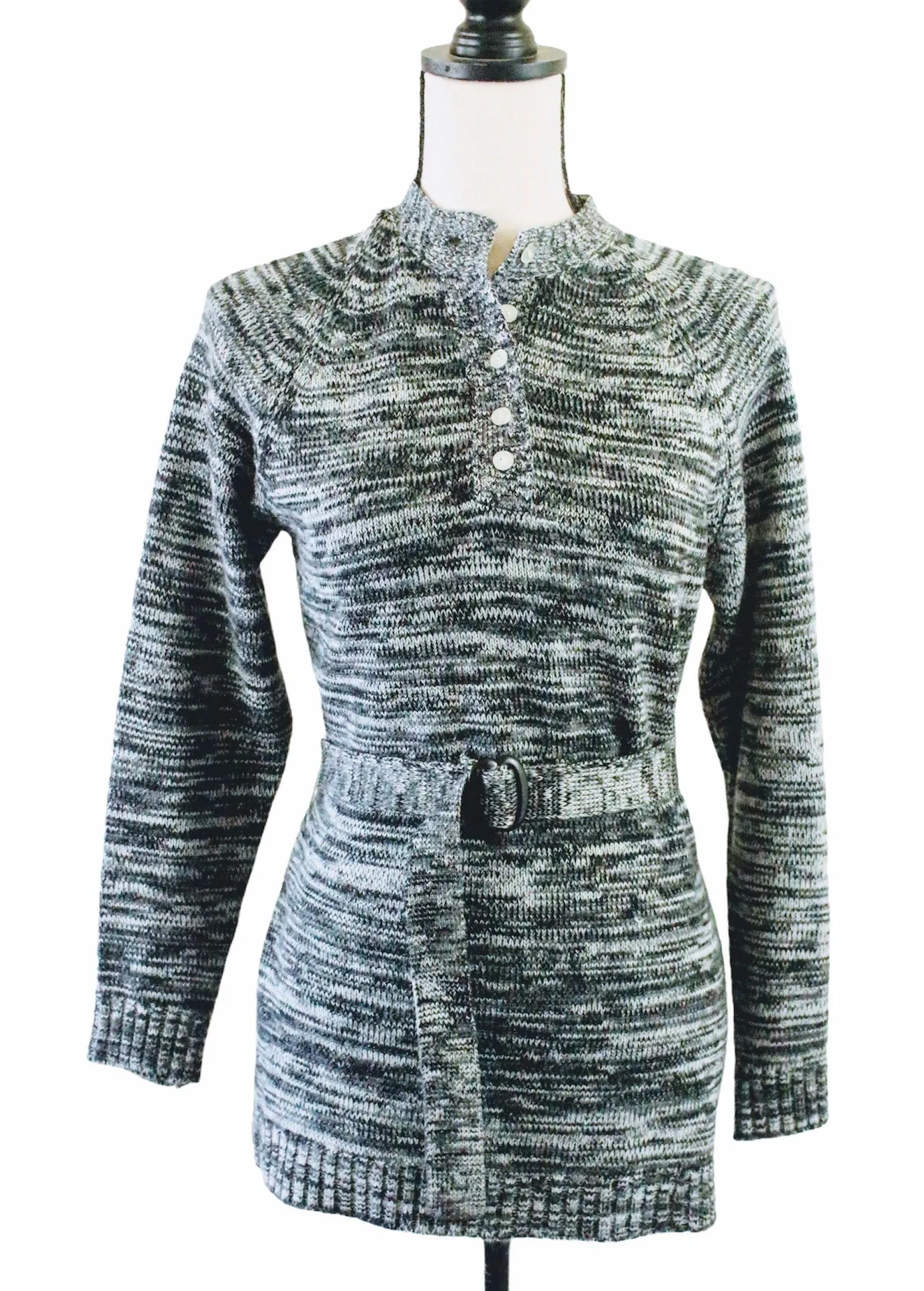 Vintage 70s Miss Holly Pullover Tunic Length Heather Gray Knit Sweater 40 - Image 1