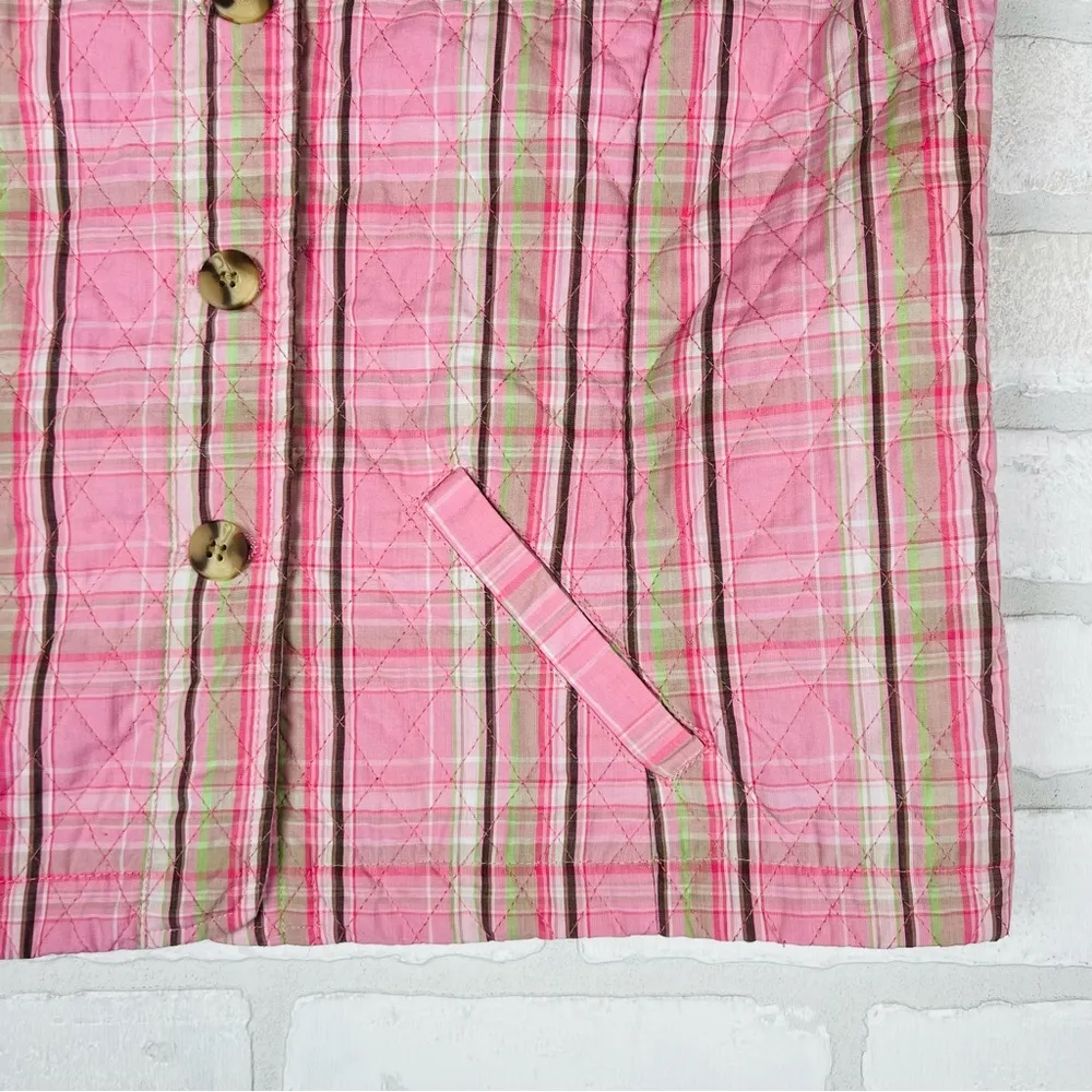 Beautiful Pink Plaid Button Front Quilted Vest Pockets, Adjustable Size‎ Medium - Image 2