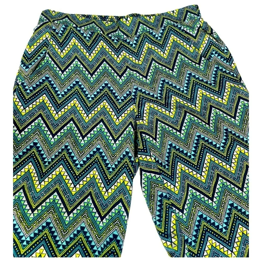 BCX Chevron Print Wide Leg Pants Blue Green Yellow Boho Festival L - Image 4