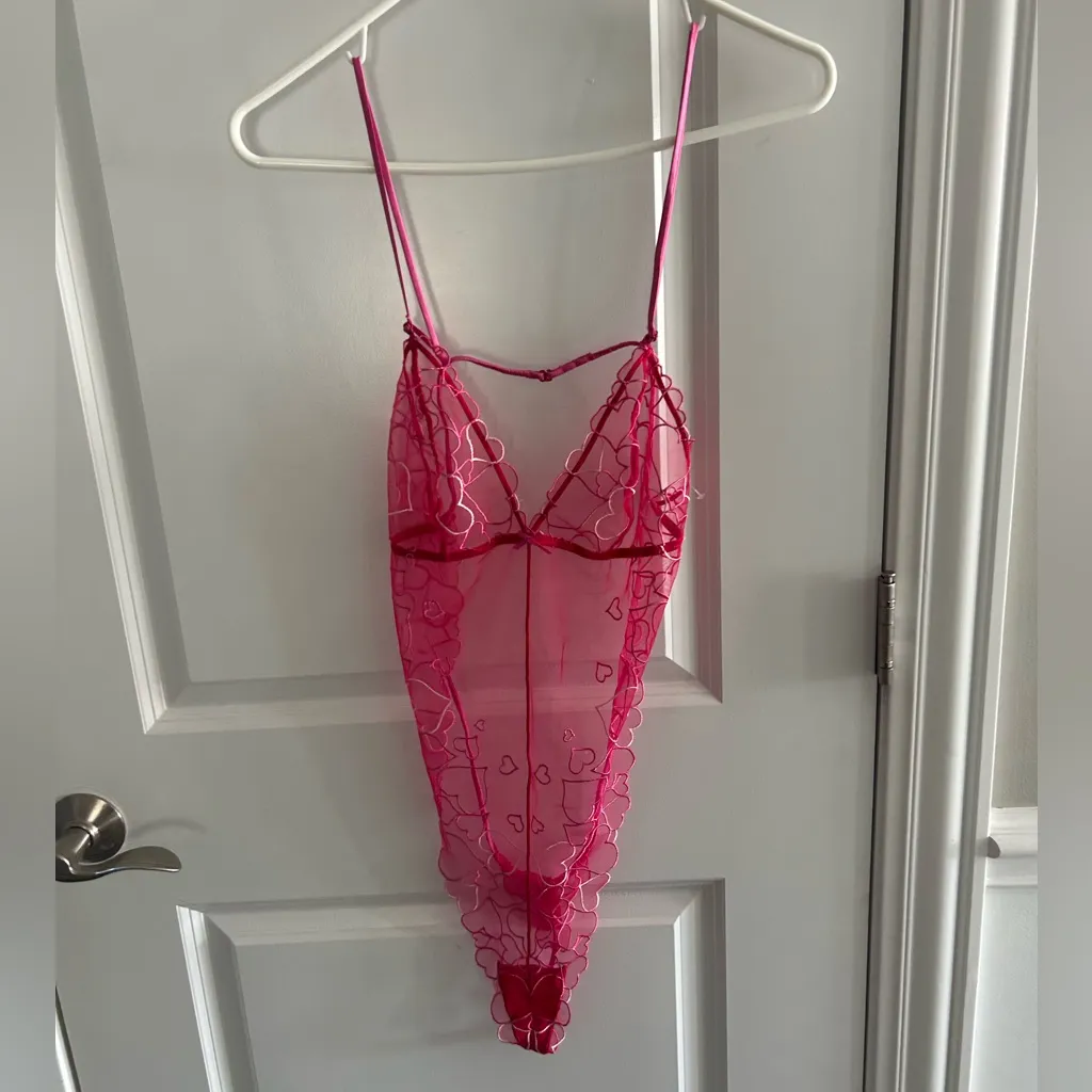 SKIMS Pink Embroidered Heart Tulle String Body Teddy Lingerie - Image 2