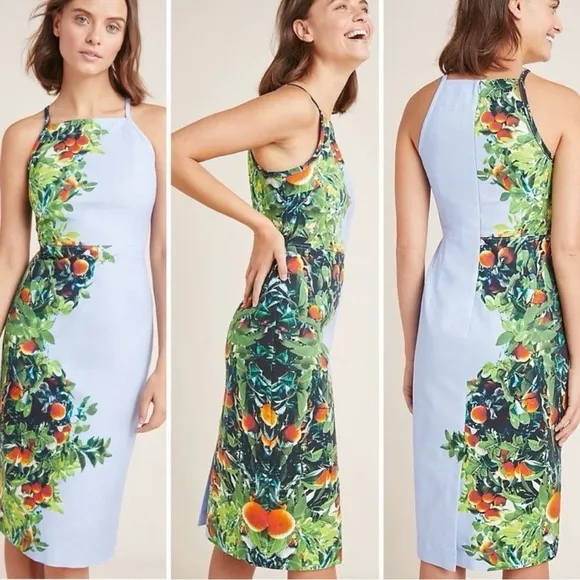 NWT Anthropologie Maeve Orange Grove Floral Dress in Light Blue Size 12 - Image 3