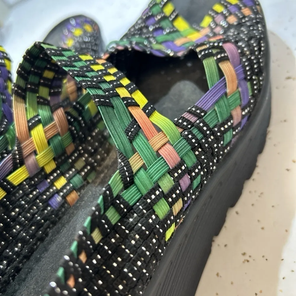 Sketchers memory foam stretch‎ strappy peep toe sandals multicolor size 8 woven - Image 5