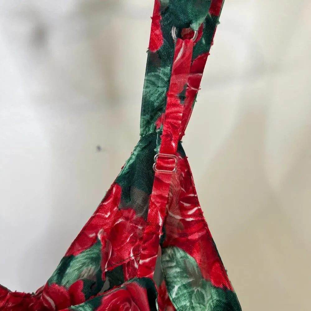 Vintage Victoria's Secret Gold Label Red Green Floral Tank Nightgown Night Shirt - Image 11