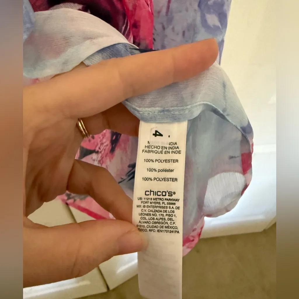 NWT Chico's Tonal Blooms Sheer Jacket Aqua Pearl Cardigan Shawl Size Large - Image 6