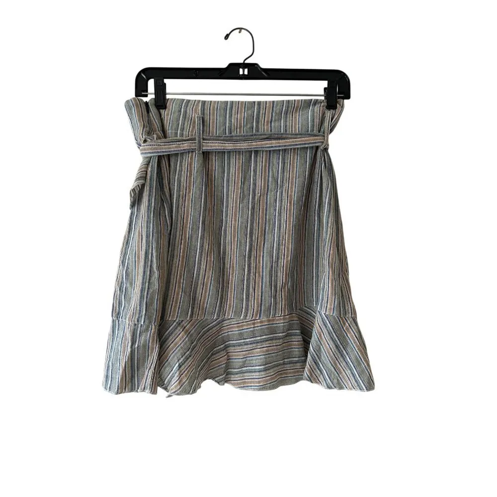 Lakhays Womens Striped Ruffled Wrap Skirt With Tie Belt Blue Size M - Image 8