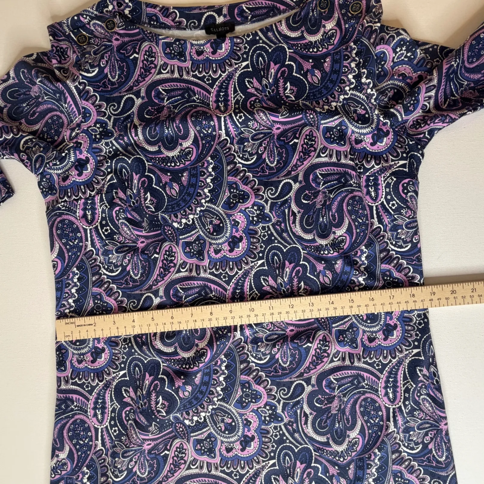 Talbots Paisley Knit Dress Large Multicolor Soft Stretch Lightweight Preppy Fall - Image 9