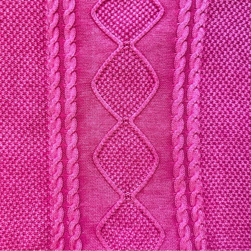 POL Medium Hot Pink Cable Knit V-Neck Sweater – Flamingo Vintage Washed Look - Image 10