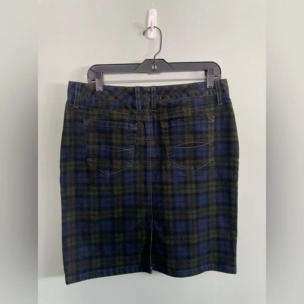 L.L. Bean Corduroy Black Blue Green Tartan Plaid Pencil Skirt Women’s 8 Petite - Image 4