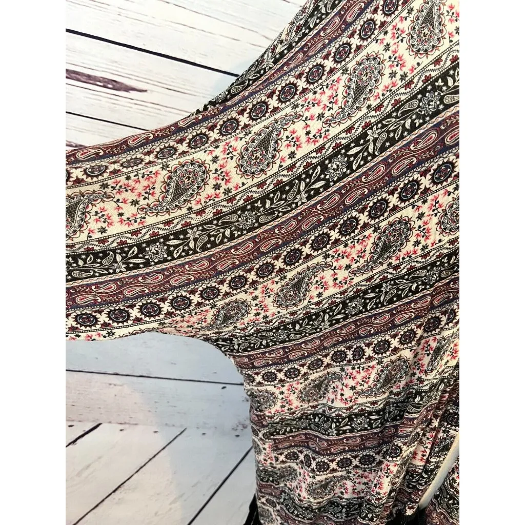 Mauve Open Front Cardigan Lagenlook Fringed Paisley Sweater Shirt Medium ST8232 Pink - Image 4