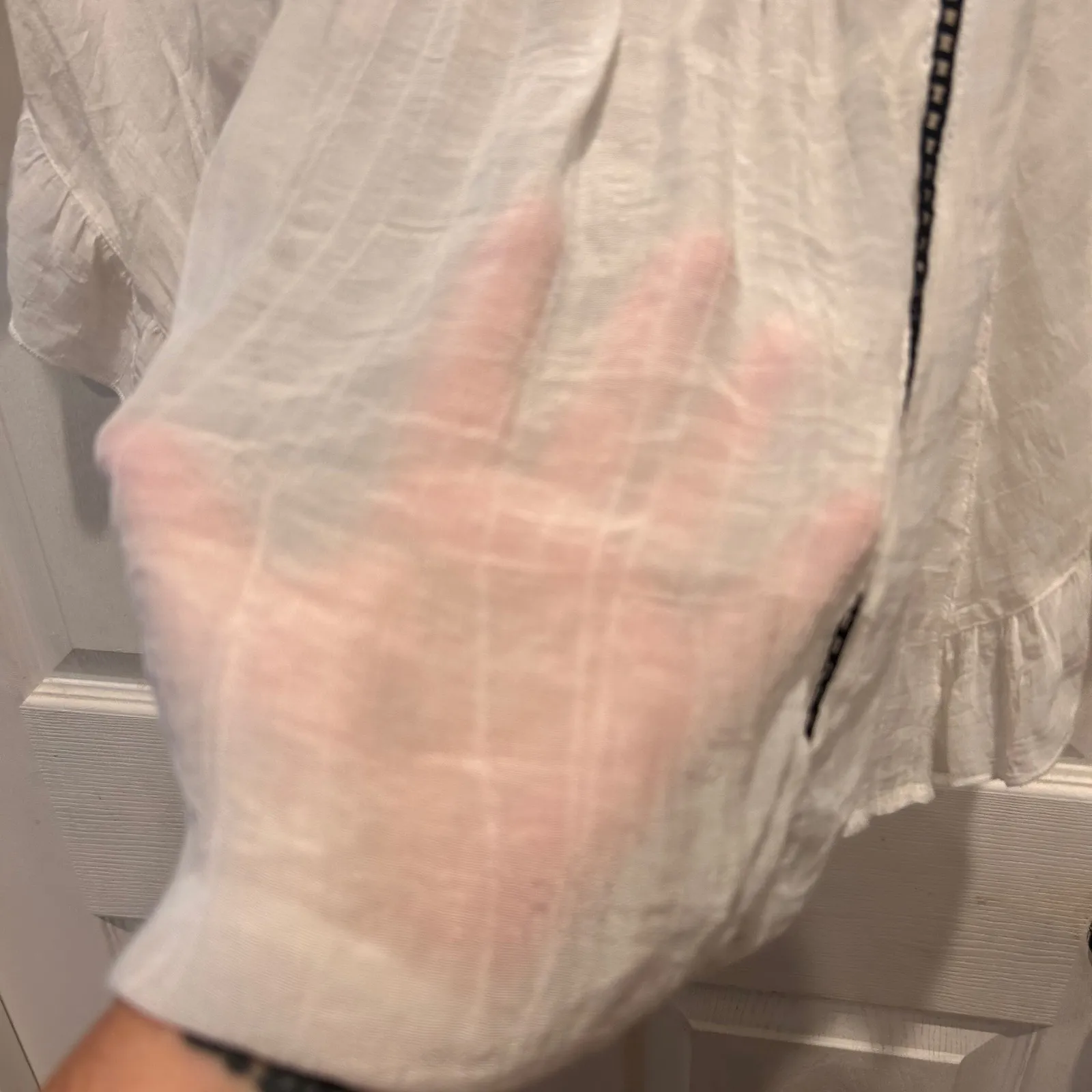 Forever‎ 21 White Embroidered Top Flowy Ruffle Sleeve Boho Blouse Large Fairy - Image 8