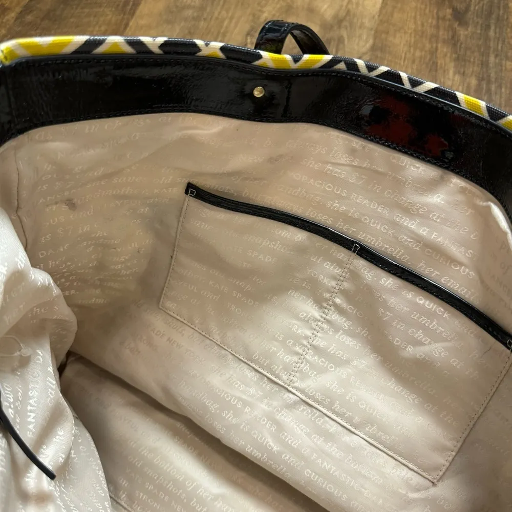 Kate Spade Bon Shopper Tote Flicker Fabric Yellow Black Print Shoulder Bag - Image 13