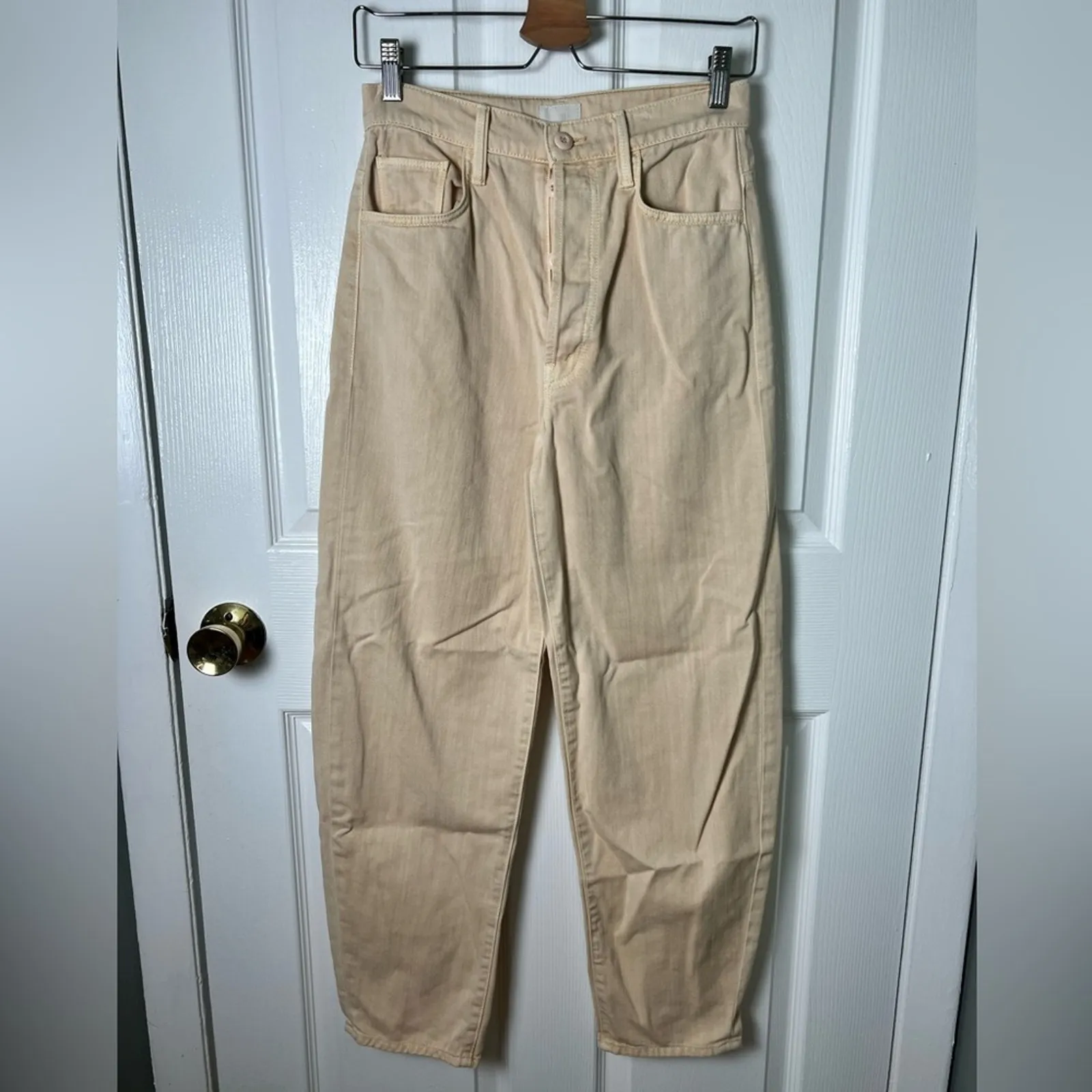 Mother Cotton The Curbside Ankle Jeans Pants Dawn Beige High Waist Cropped 26 - Image 3