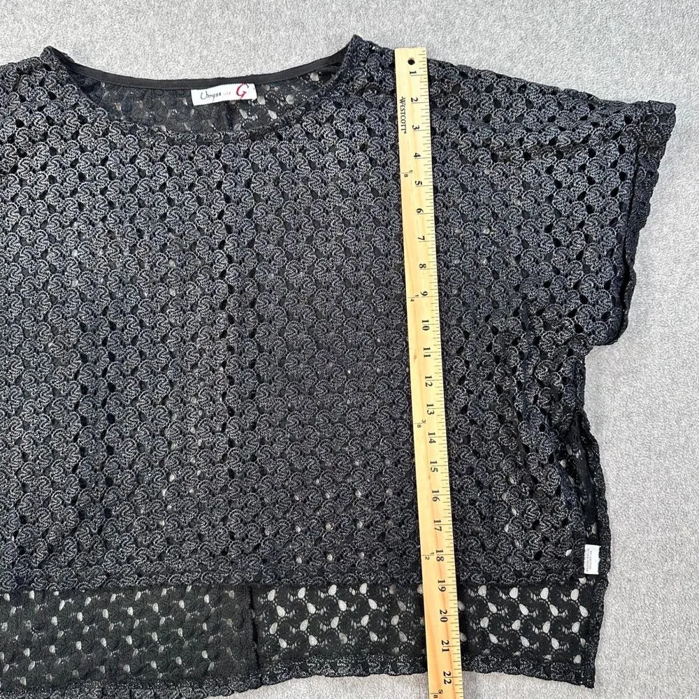 Umgee Black Metallic Open Knit Crochet Cropped Top Women's Small Oversized - Image 5