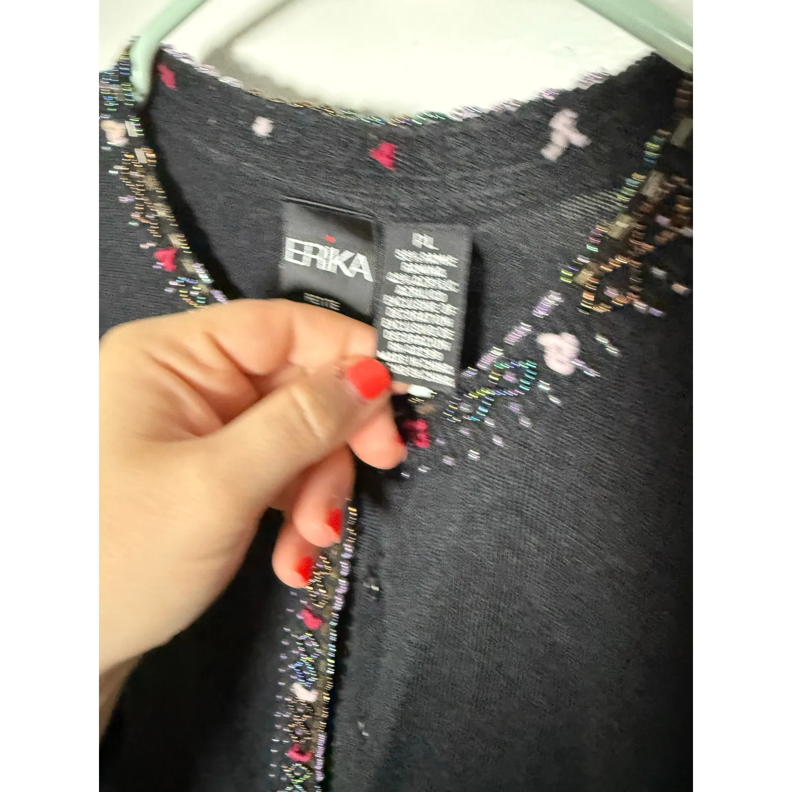 Vintage Erika Black Beaded Floral Coquette Girly Frilly Cardigan Sweater PL - Image 5