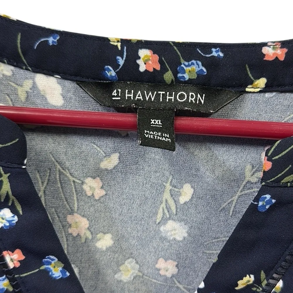 41 Hawthorn Navy Blue Floral V Neck Short Cap Sleeve Lightweight Top Womens XXL - Image 10