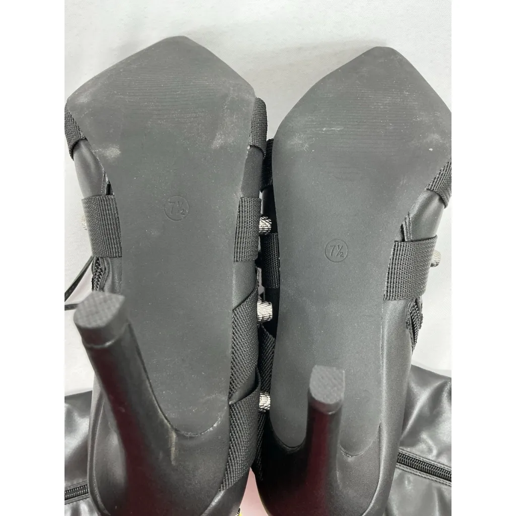 Womans Counco Stiletto Knee High Boots 7.5 Black Pointed Toe Fullzip Studs NWOT - Image 7