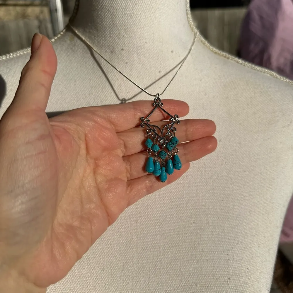 Silver and Turquoise Pendant Necklace - Image 2