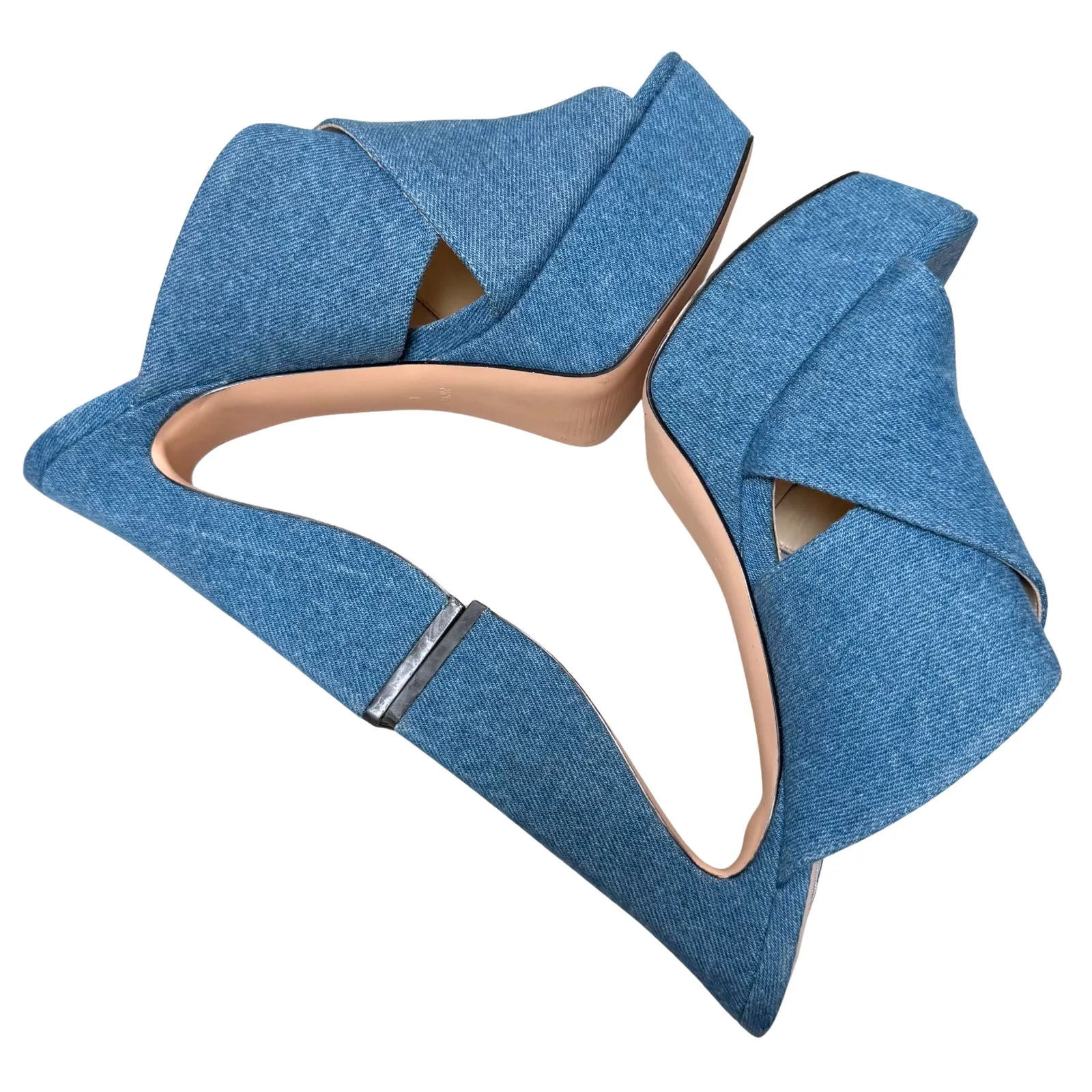 Women's Nine West Denim Blue Girlz Platform Dress Mule Sandals Block Heels - 8.5 - Image 5