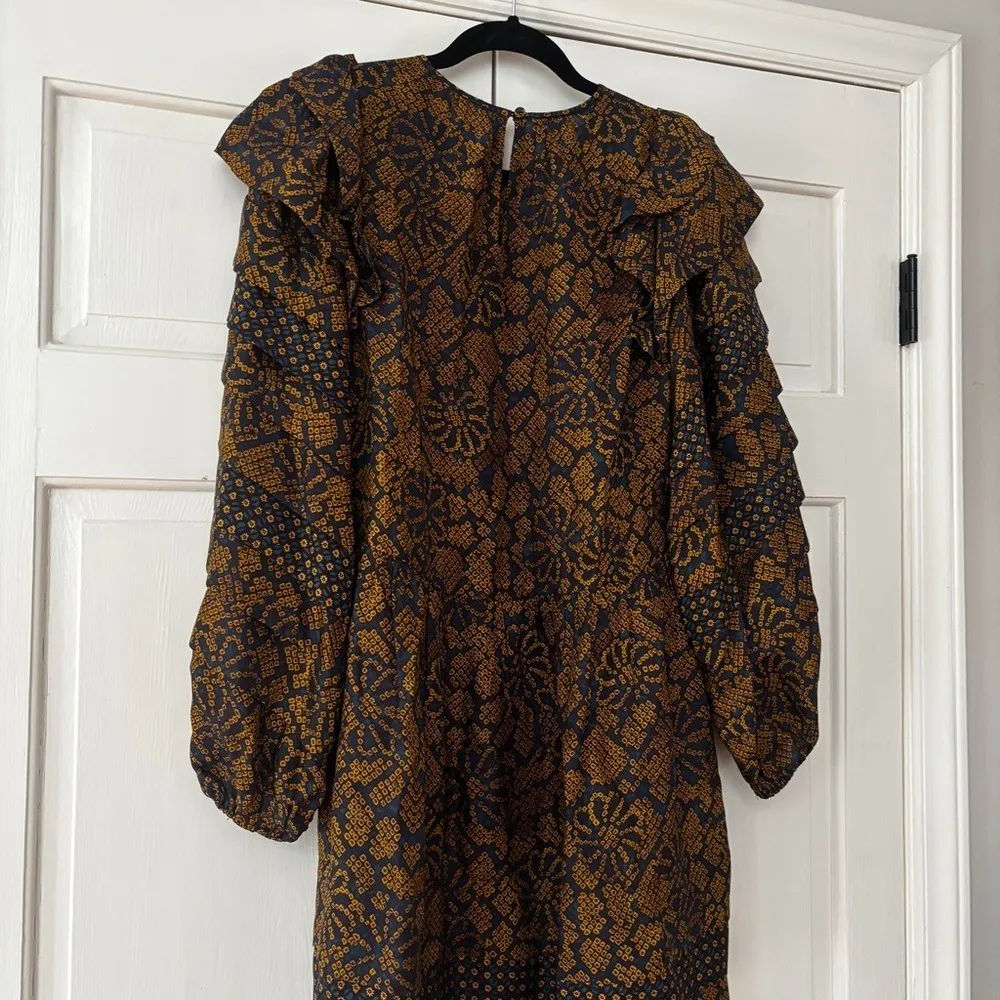 ULLA JOHNSON Emilia Mini Dress Floral Silk Size 0 Long Sleeve Hemlock Printed - Image 15