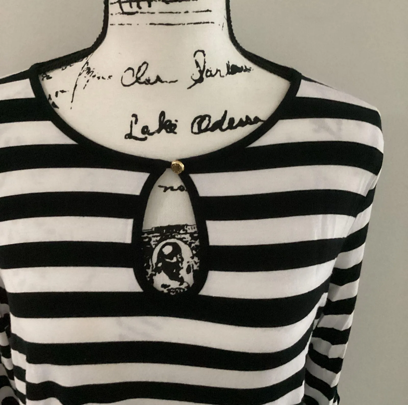 Rolled Sleeve Shirt Sz L Black&White Striped, Stretch - Image 6