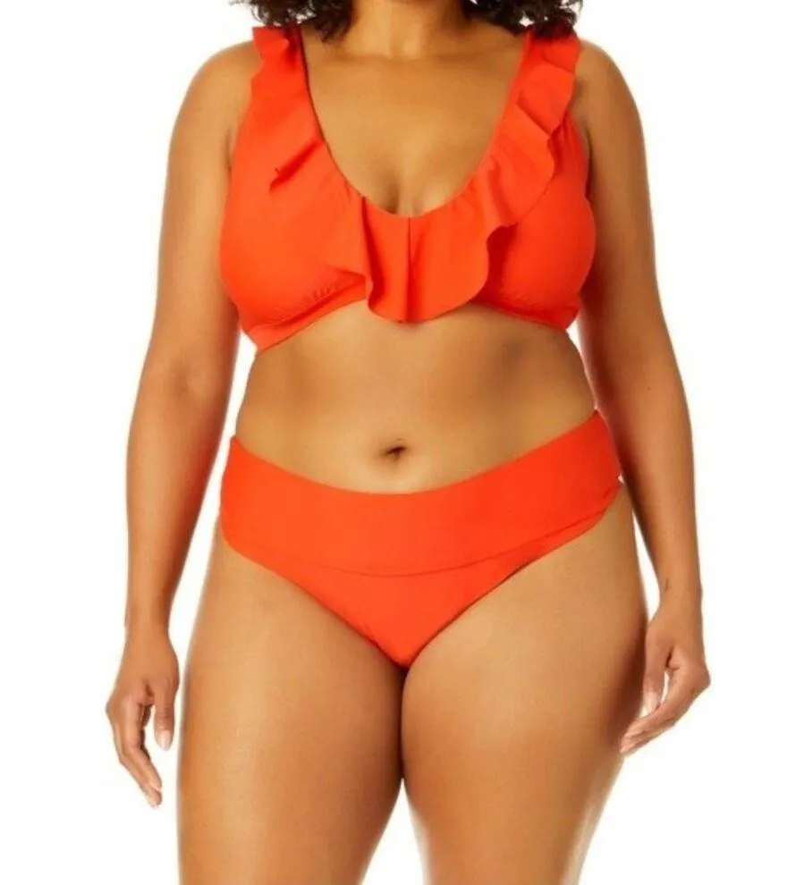 Time and Tru Orange Mid Rise High Cut Bikini Bottoms Women's Plus Size 3X - Image 4