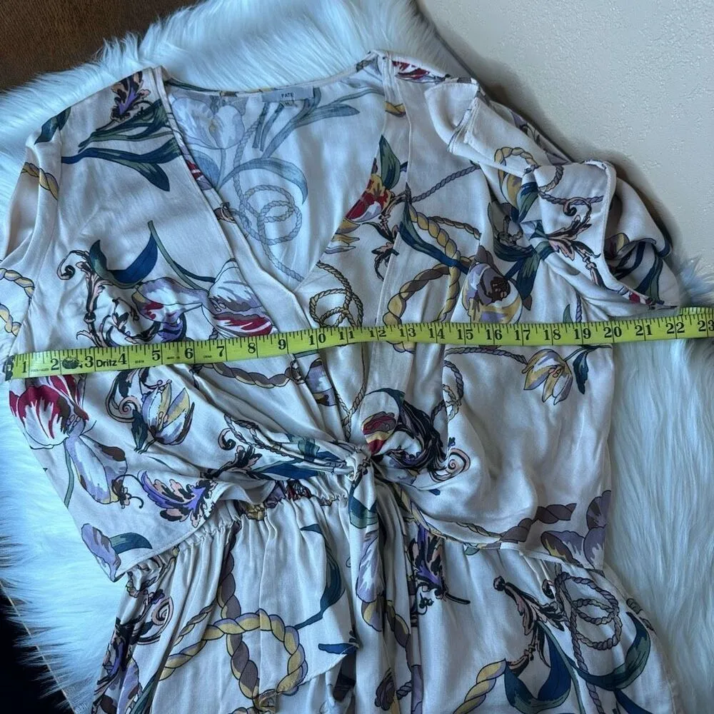 FATE FLORAL PRINTED TIE FRONT PEPLUM BOTTOM BLOUSE Size Medium Pink - Image 5