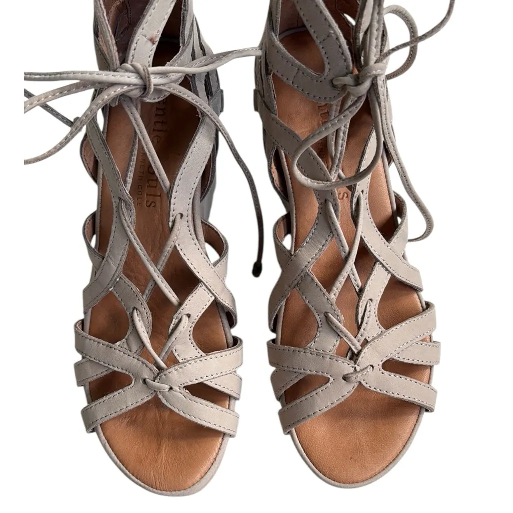 Like New Gentle Souls Leather Joy Wedge Lace Up Sandals Taupe Size 5.5 - Image 3