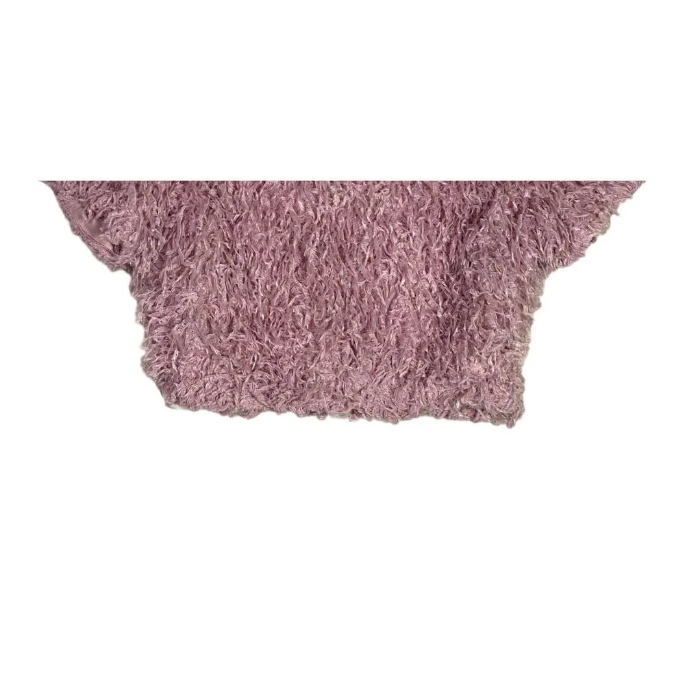 ZARA  Cropped Faux Feathered Top Short Sleeve Eyelet Button Side Zip Up S Pink - Image 4