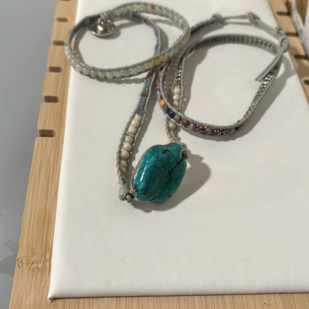 Bohemian Beaded and Faux Turquoise Healing Wrap Bracelet - Image 3